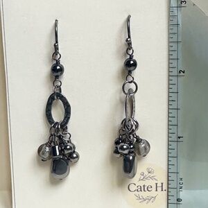 Gunmetal Cluster Dangle Earrings – Mixed Charms & Textured Oval Drop